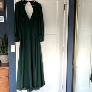 Lulu’s Talk About Divine Hunter Green Long Sleeve Backless Maxi Dress